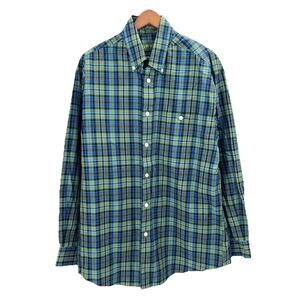 Orvis Green Blue Plaid 100% Cotton Long Sleeve Button Down Shirt Mens Medium